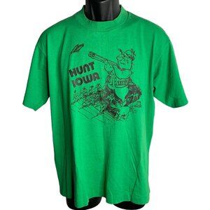 Vintage 80s Hunt Iowa Crewneck T Shirt M Green Single Stitch Short Sleeves Pigs